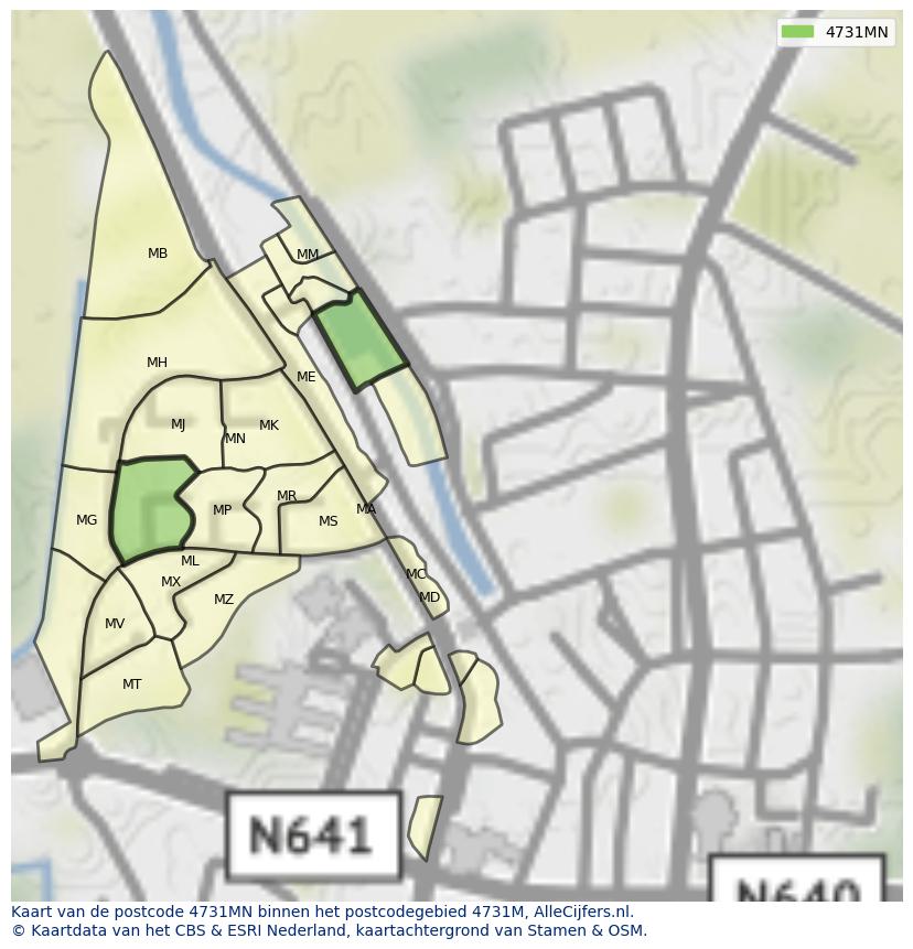 Afbeelding van het postcodegebied 4731 MN op de kaart.