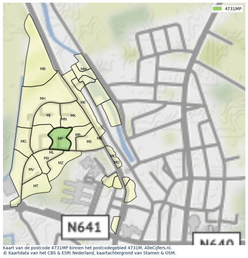 Afbeelding van het postcodegebied 4731 MP op de kaart.