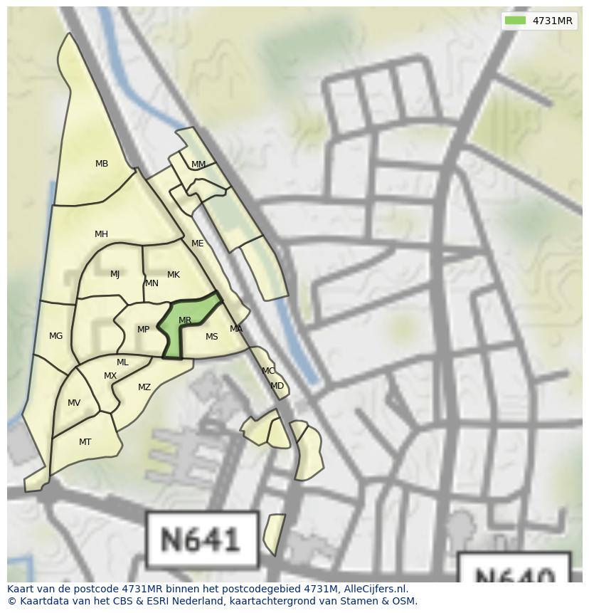 Afbeelding van het postcodegebied 4731 MR op de kaart.