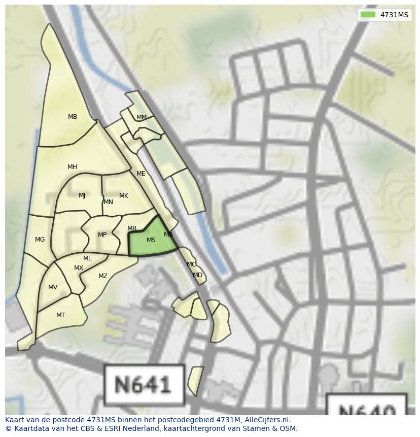 Afbeelding van het postcodegebied 4731 MS op de kaart.