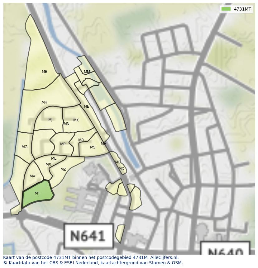 Afbeelding van het postcodegebied 4731 MT op de kaart.