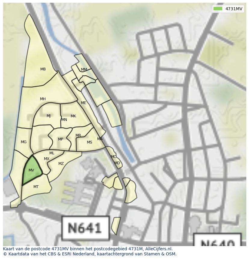 Afbeelding van het postcodegebied 4731 MV op de kaart.