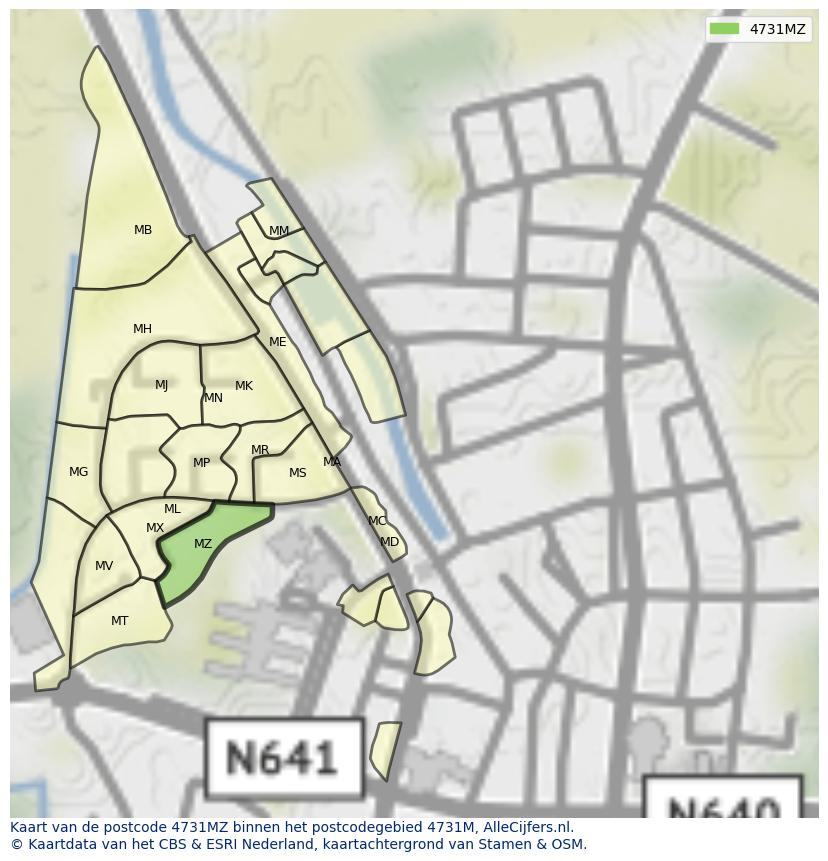 Afbeelding van het postcodegebied 4731 MZ op de kaart.
