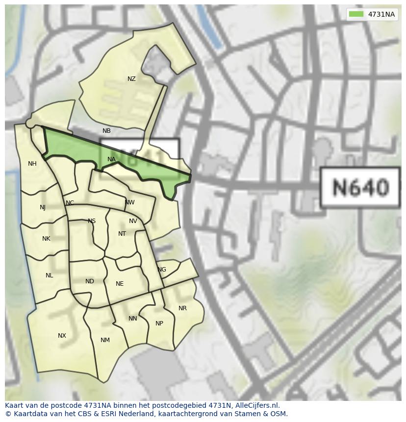 Afbeelding van het postcodegebied 4731 NA op de kaart.