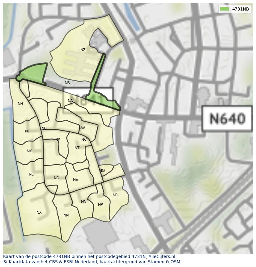 Afbeelding van het postcodegebied 4731 NB op de kaart.