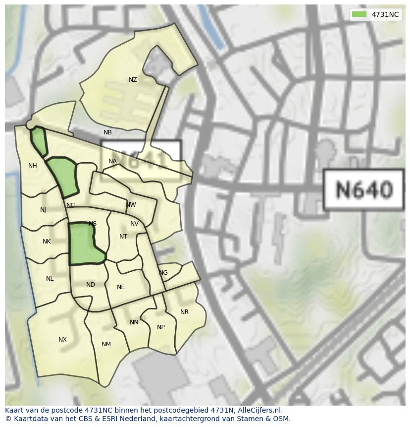 Afbeelding van het postcodegebied 4731 NC op de kaart.