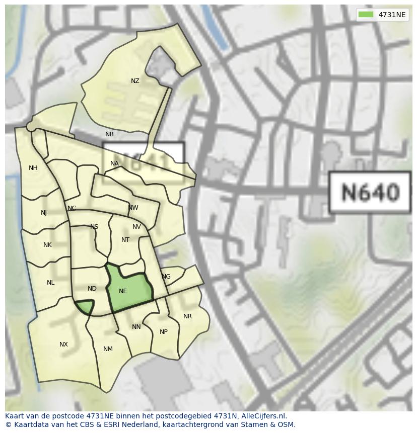 Afbeelding van het postcodegebied 4731 NE op de kaart.