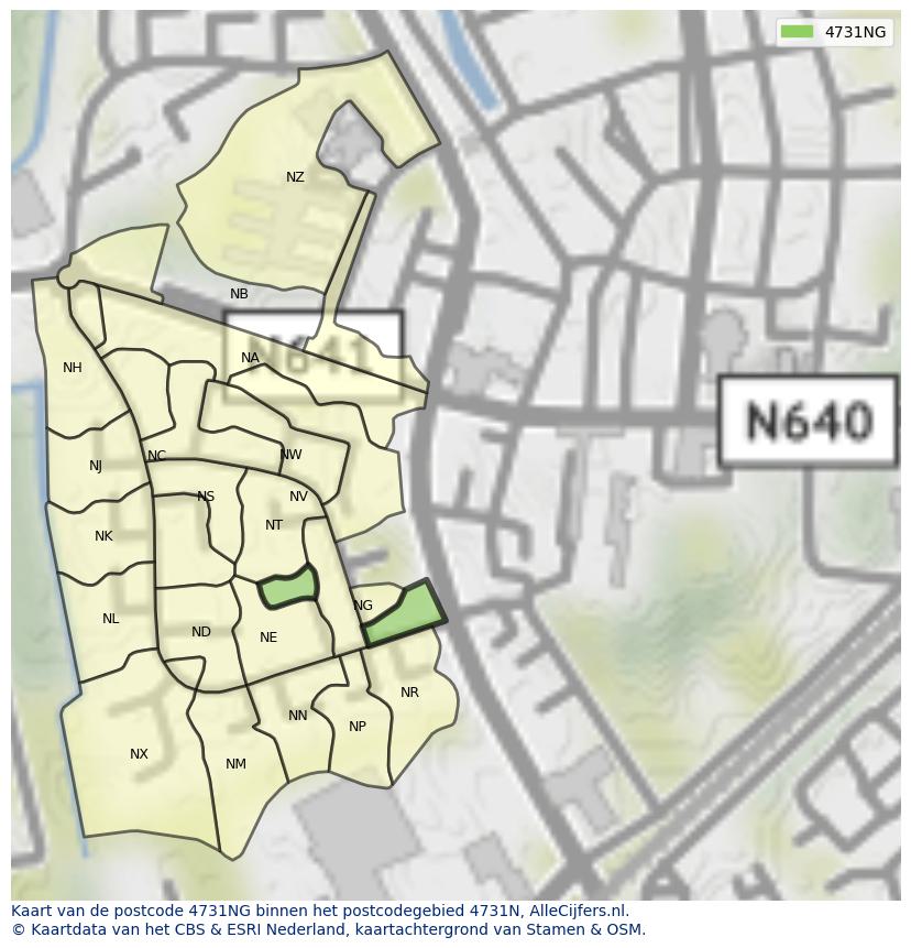 Afbeelding van het postcodegebied 4731 NG op de kaart.