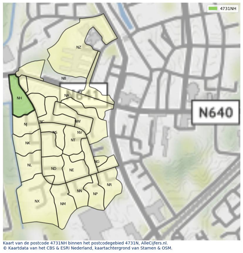 Afbeelding van het postcodegebied 4731 NH op de kaart.