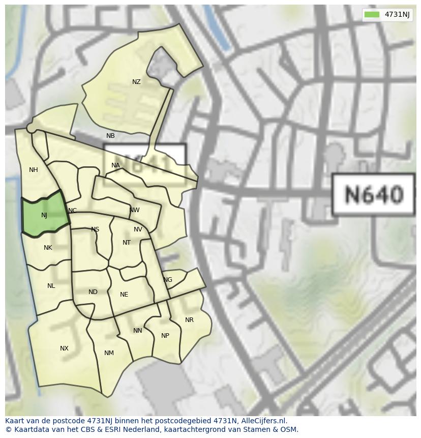 Afbeelding van het postcodegebied 4731 NJ op de kaart.