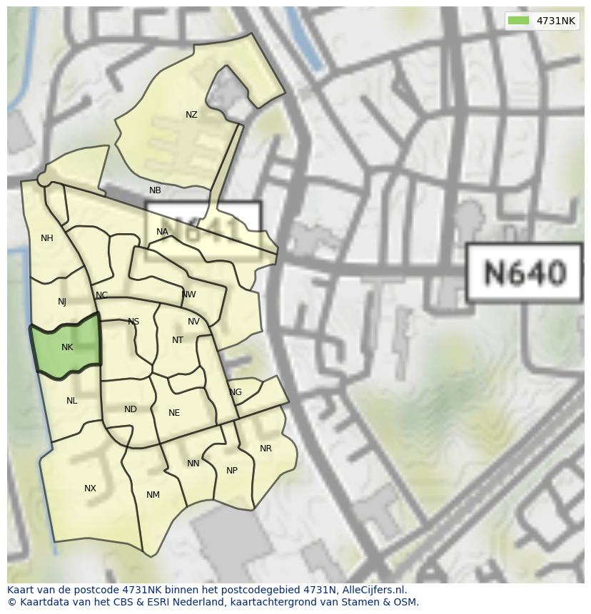 Afbeelding van het postcodegebied 4731 NK op de kaart.