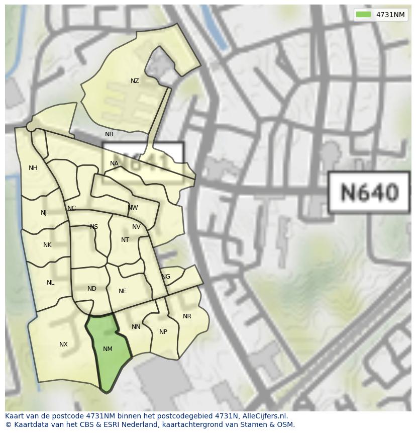 Afbeelding van het postcodegebied 4731 NM op de kaart.