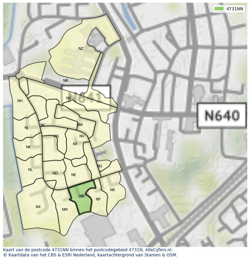 Afbeelding van het postcodegebied 4731 NN op de kaart.