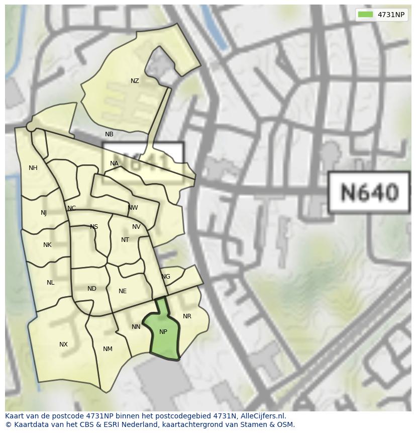 Afbeelding van het postcodegebied 4731 NP op de kaart.