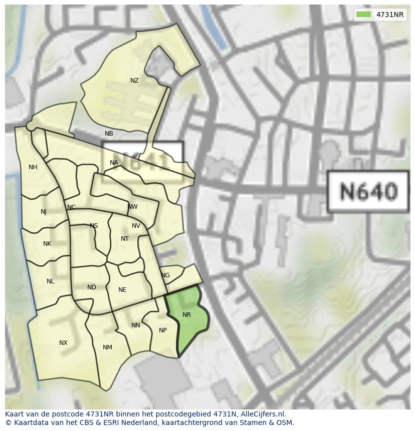 Afbeelding van het postcodegebied 4731 NR op de kaart.