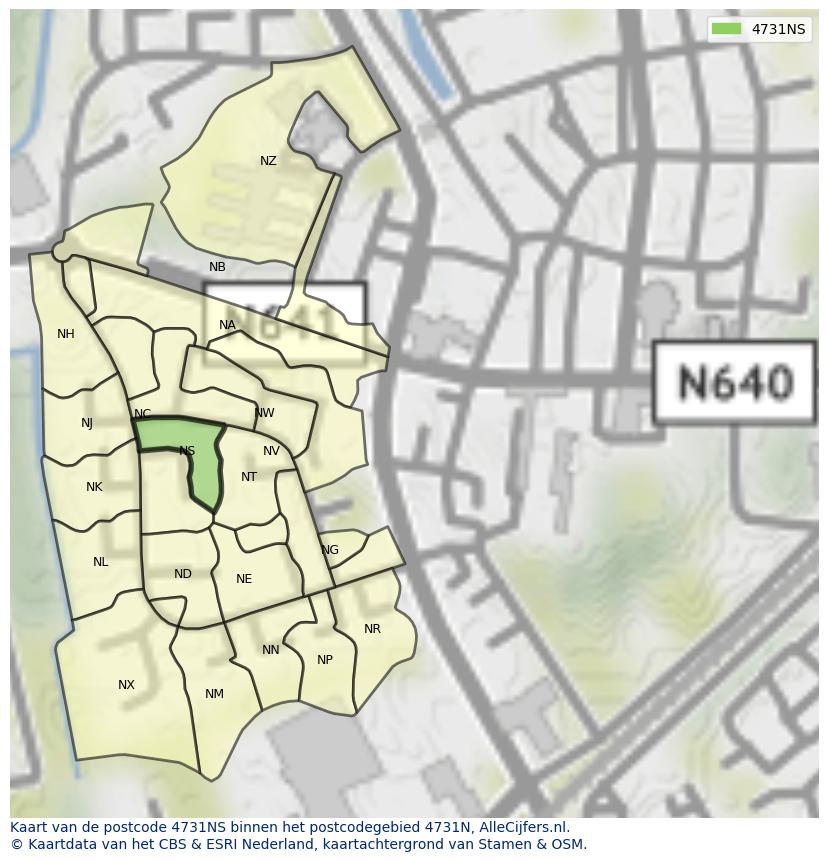 Afbeelding van het postcodegebied 4731 NS op de kaart.