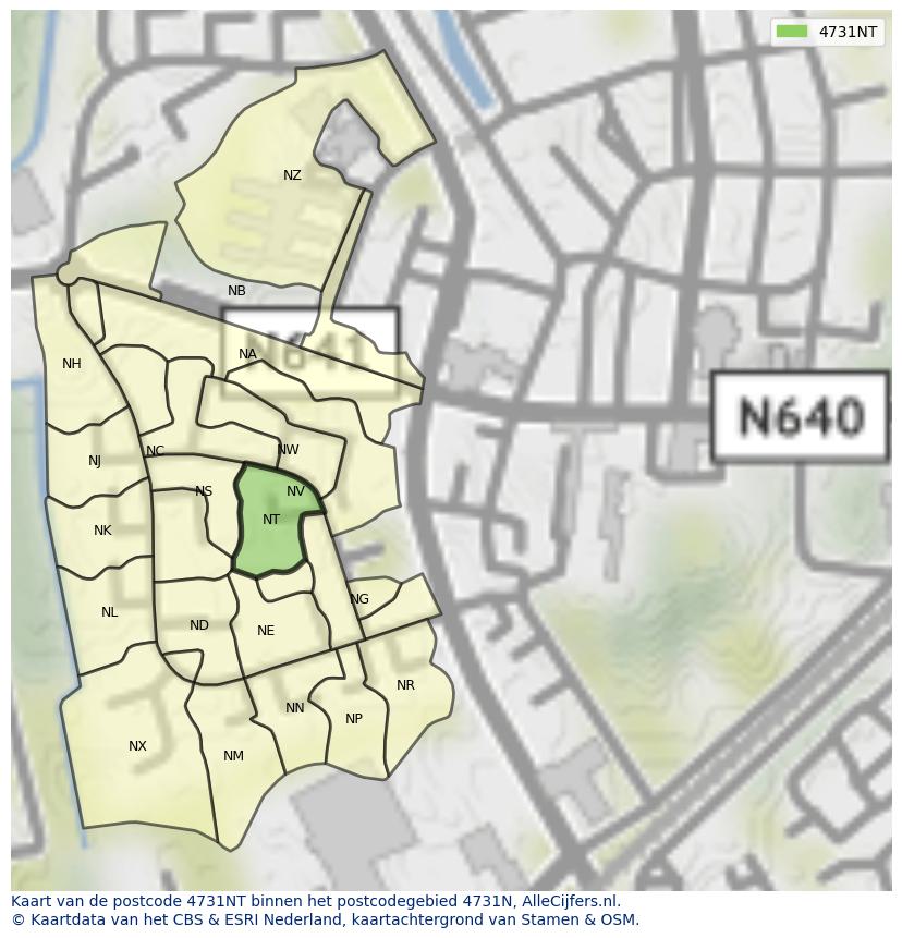 Afbeelding van het postcodegebied 4731 NT op de kaart.