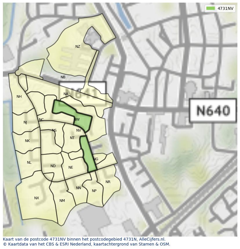 Afbeelding van het postcodegebied 4731 NV op de kaart.