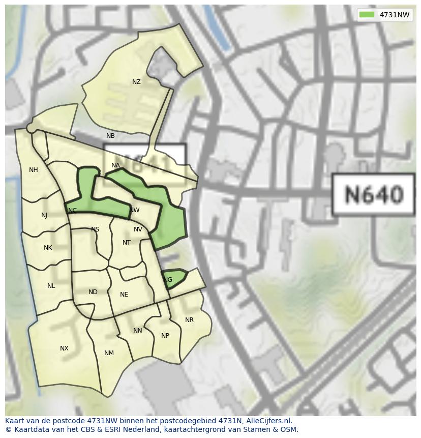 Afbeelding van het postcodegebied 4731 NW op de kaart.