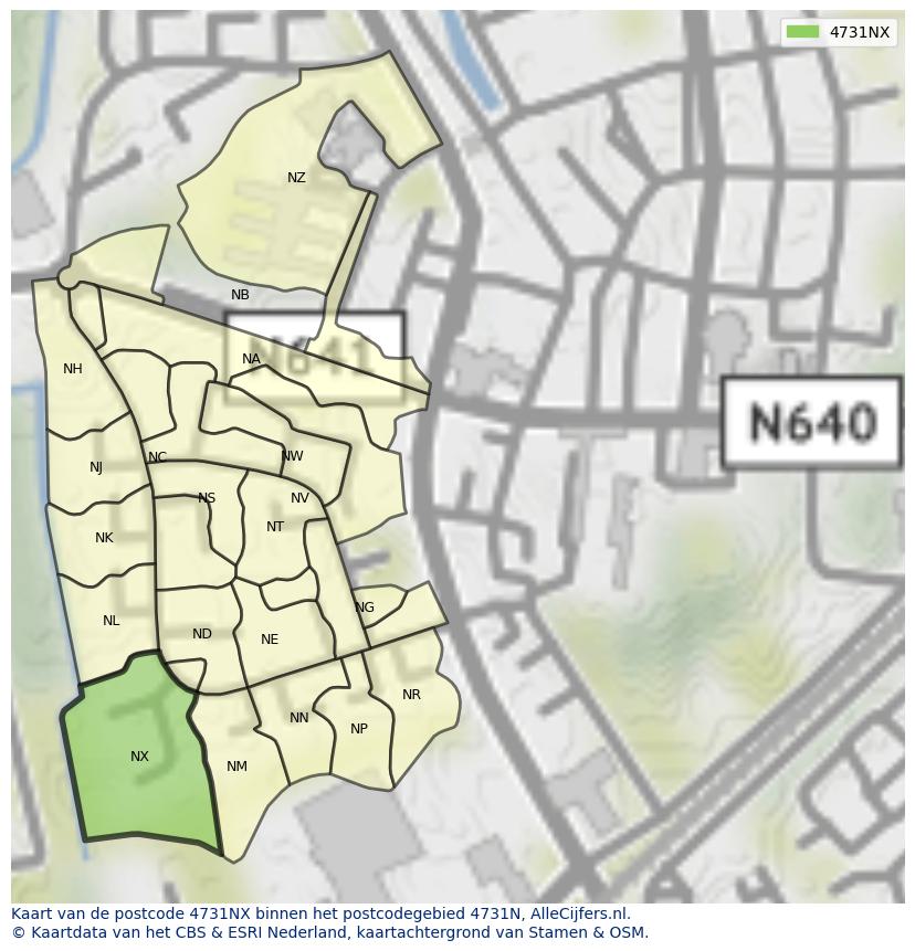 Afbeelding van het postcodegebied 4731 NX op de kaart.
