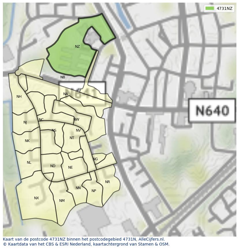 Afbeelding van het postcodegebied 4731 NZ op de kaart.