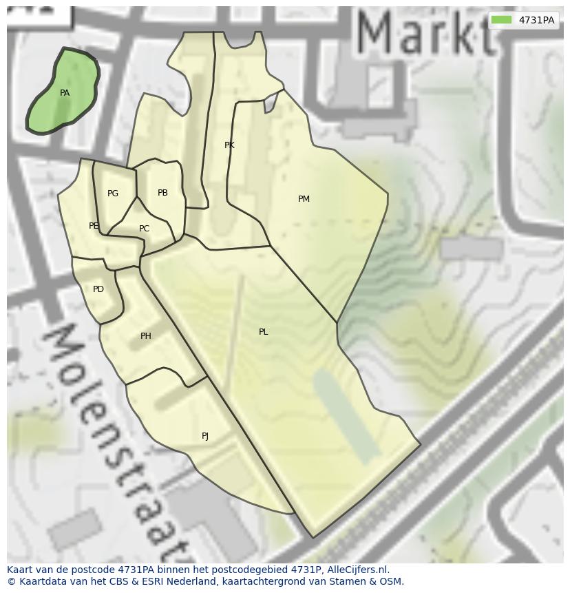 Afbeelding van het postcodegebied 4731 PA op de kaart.