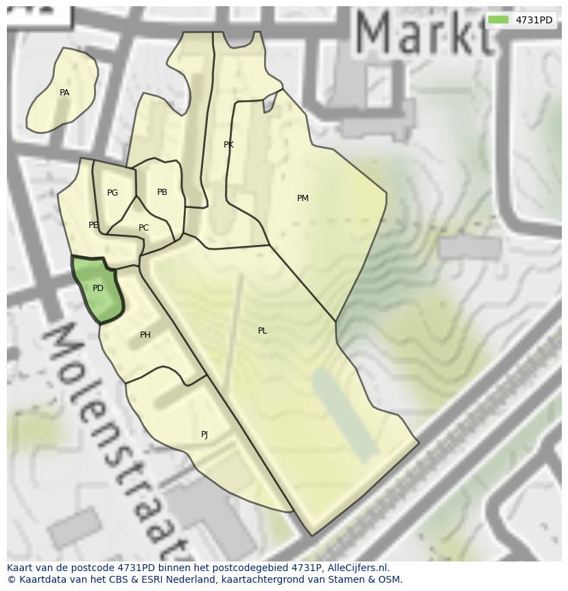 Afbeelding van het postcodegebied 4731 PD op de kaart.