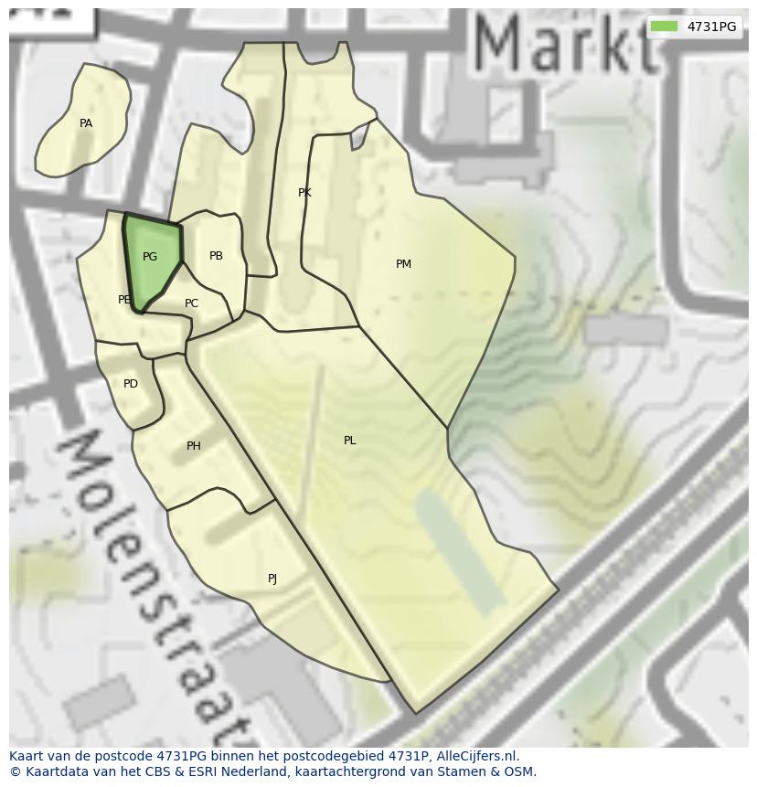 Afbeelding van het postcodegebied 4731 PG op de kaart.