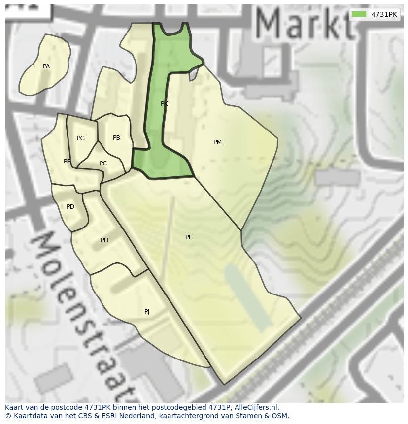 Afbeelding van het postcodegebied 4731 PK op de kaart.