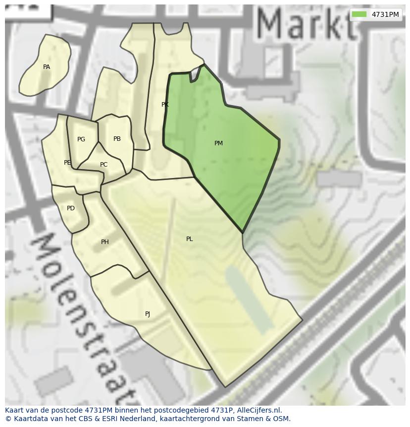 Afbeelding van het postcodegebied 4731 PM op de kaart.