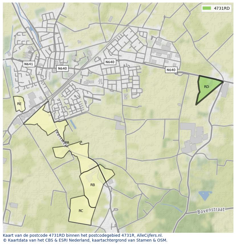 Afbeelding van het postcodegebied 4731 RD op de kaart.