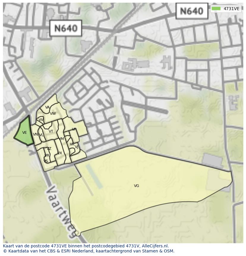 Afbeelding van het postcodegebied 4731 VE op de kaart.