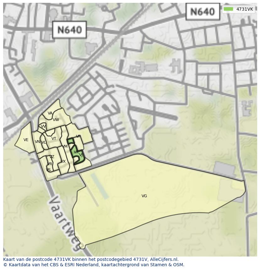 Afbeelding van het postcodegebied 4731 VK op de kaart.