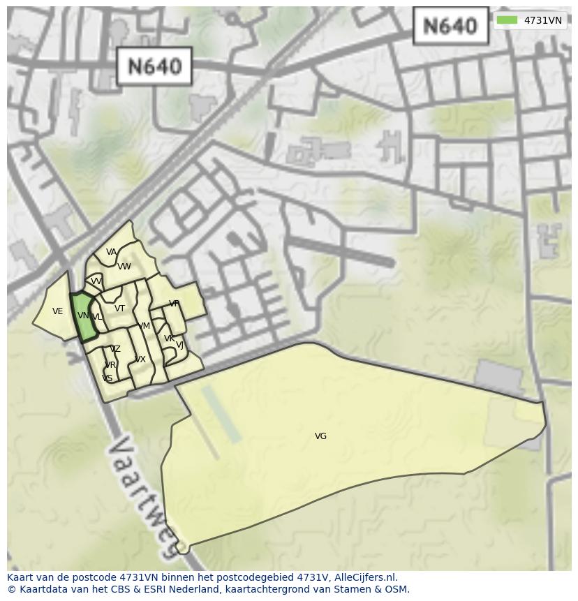 Afbeelding van het postcodegebied 4731 VN op de kaart.