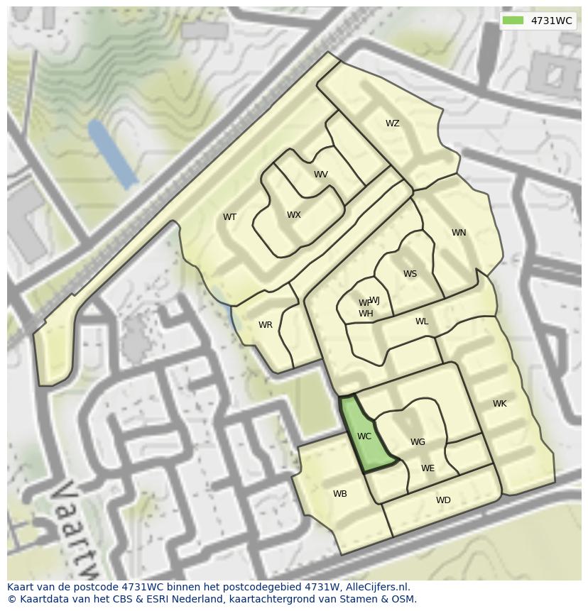 Afbeelding van het postcodegebied 4731 WC op de kaart.