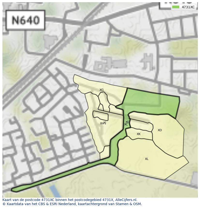 Afbeelding van het postcodegebied 4731 XC op de kaart.