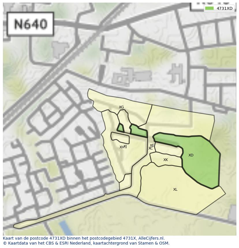 Afbeelding van het postcodegebied 4731 XD op de kaart.