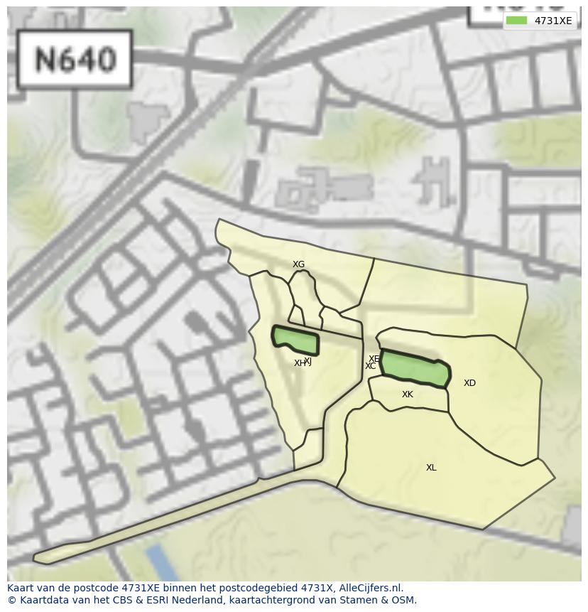 Afbeelding van het postcodegebied 4731 XE op de kaart.