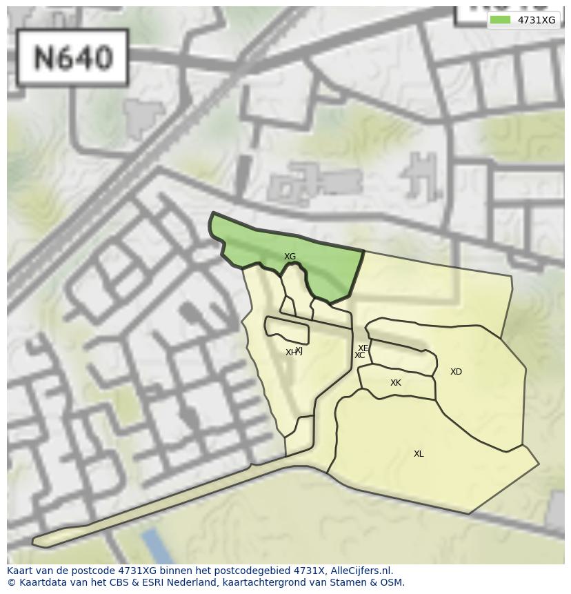 Afbeelding van het postcodegebied 4731 XG op de kaart.