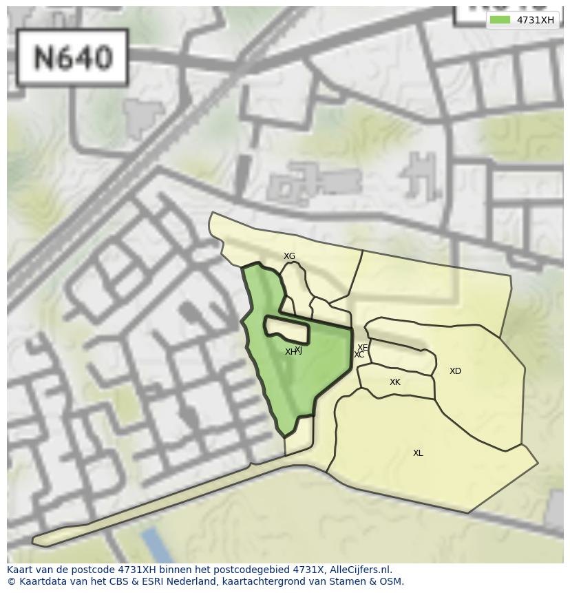 Afbeelding van het postcodegebied 4731 XH op de kaart.