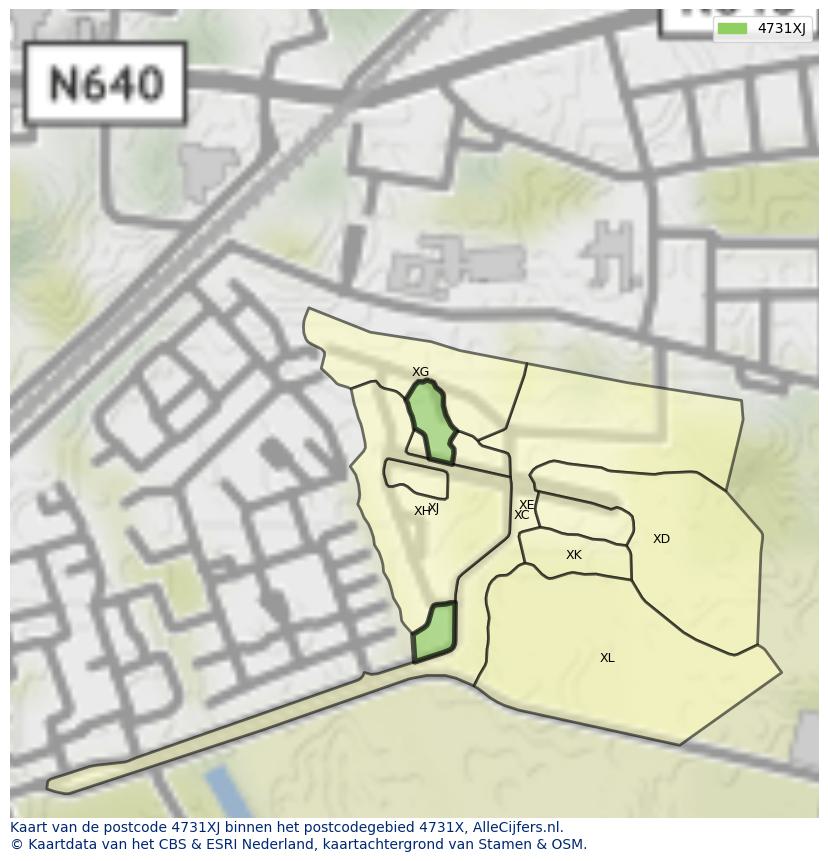 Afbeelding van het postcodegebied 4731 XJ op de kaart.
