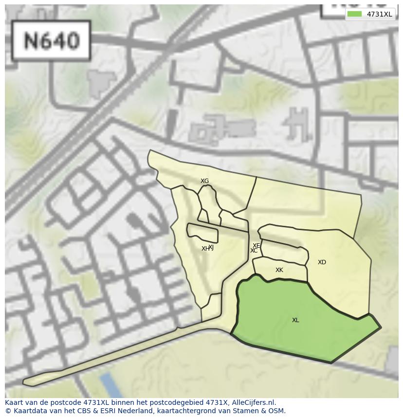Afbeelding van het postcodegebied 4731 XL op de kaart.