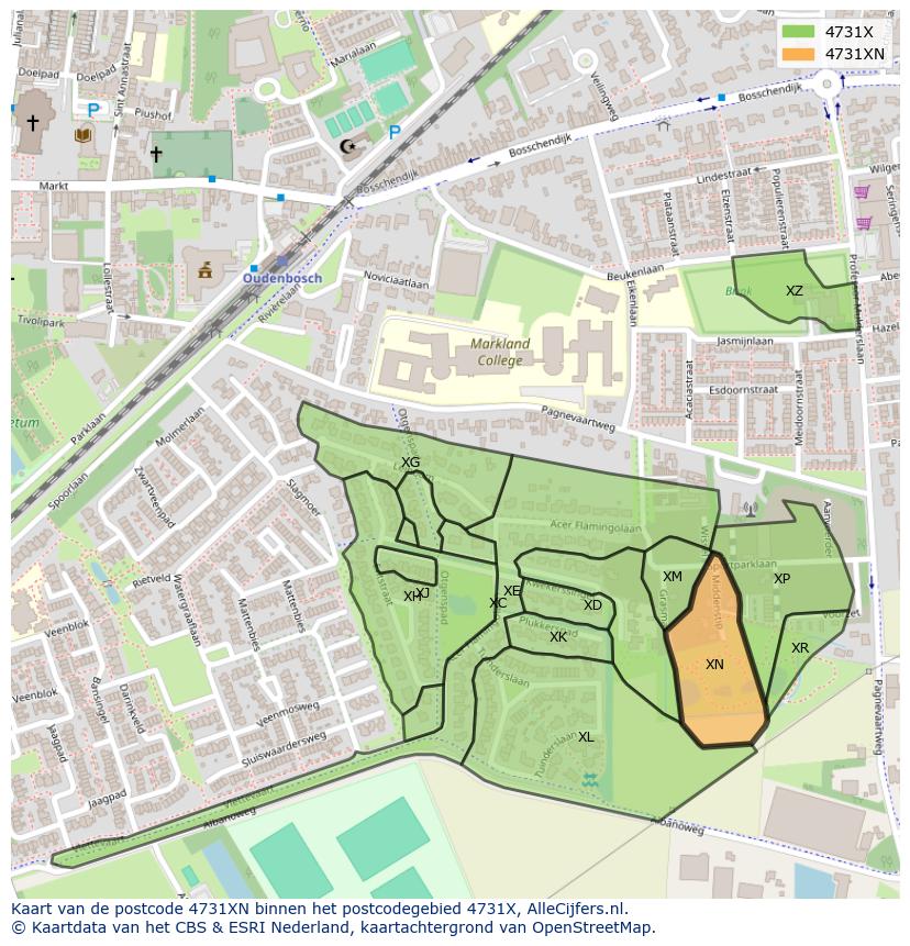 Afbeelding van het postcodegebied 4731 XN op de kaart.