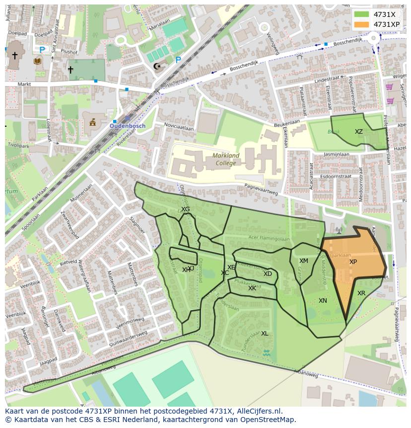 Afbeelding van het postcodegebied 4731 XP op de kaart.