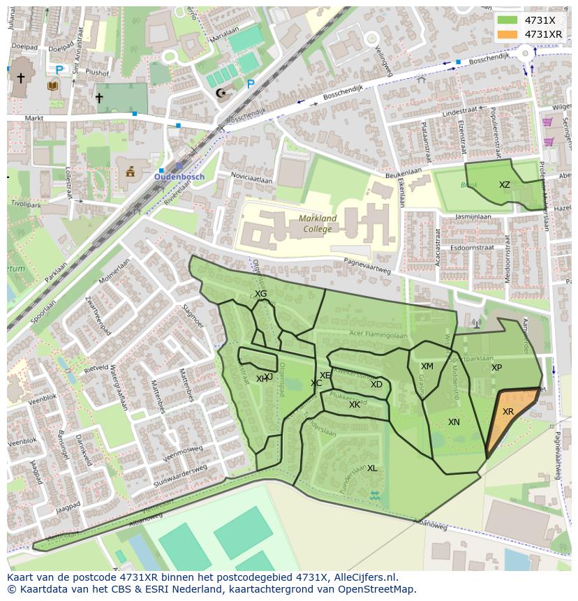 Afbeelding van het postcodegebied 4731 XR op de kaart.