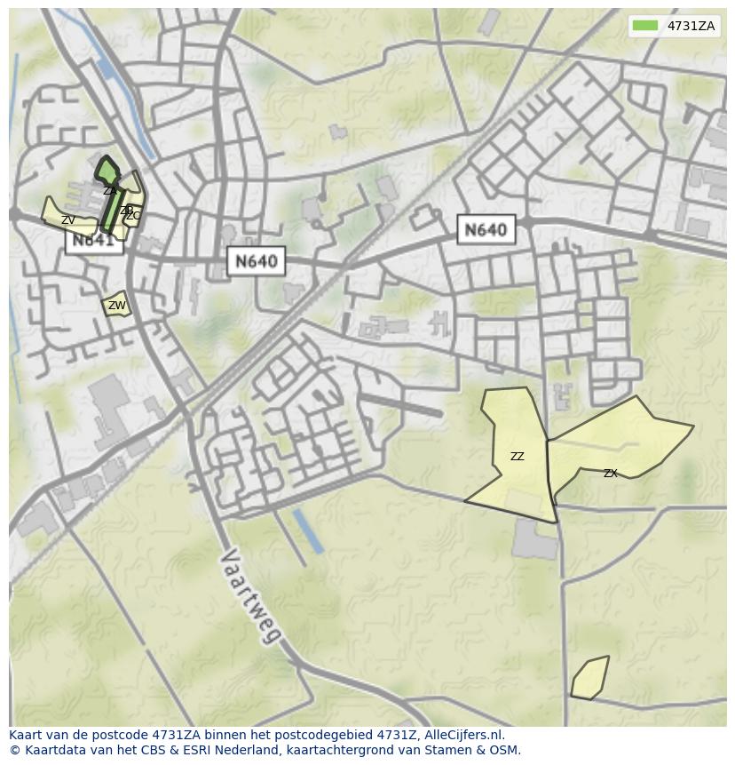 Afbeelding van het postcodegebied 4731 ZA op de kaart.