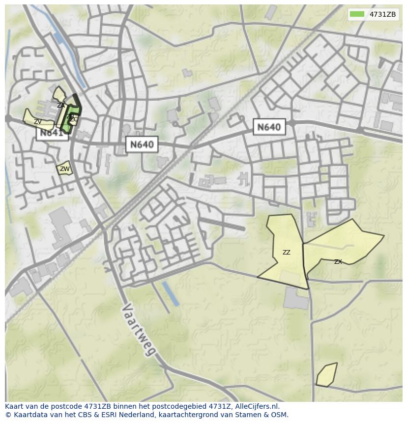 Afbeelding van het postcodegebied 4731 ZB op de kaart.