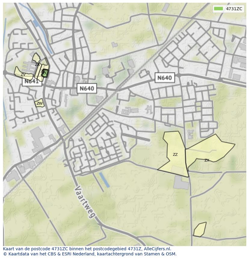 Afbeelding van het postcodegebied 4731 ZC op de kaart.