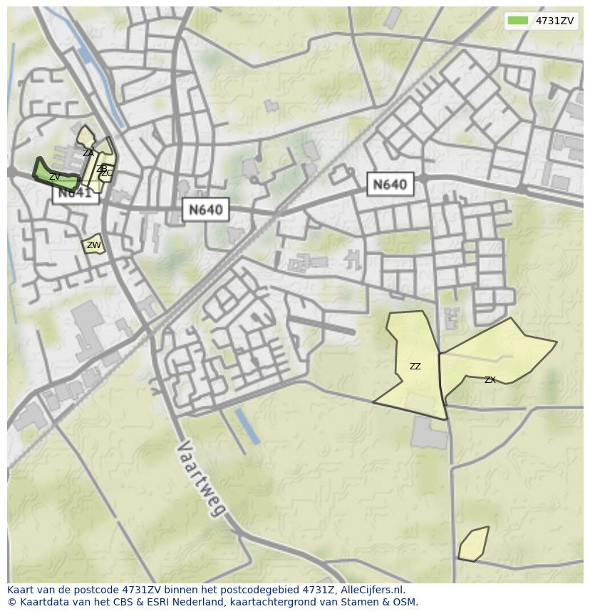 Afbeelding van het postcodegebied 4731 ZV op de kaart.