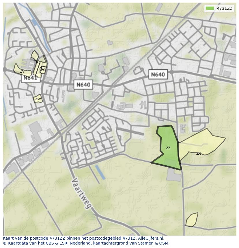 Afbeelding van het postcodegebied 4731 ZZ op de kaart.